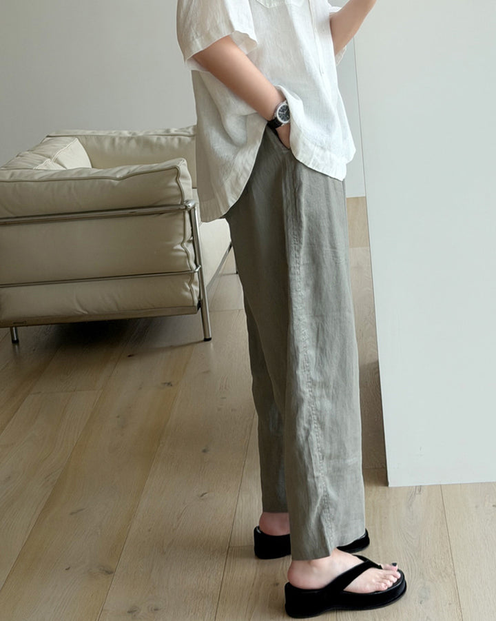 100% Pure Linen Wide-Leg Pants