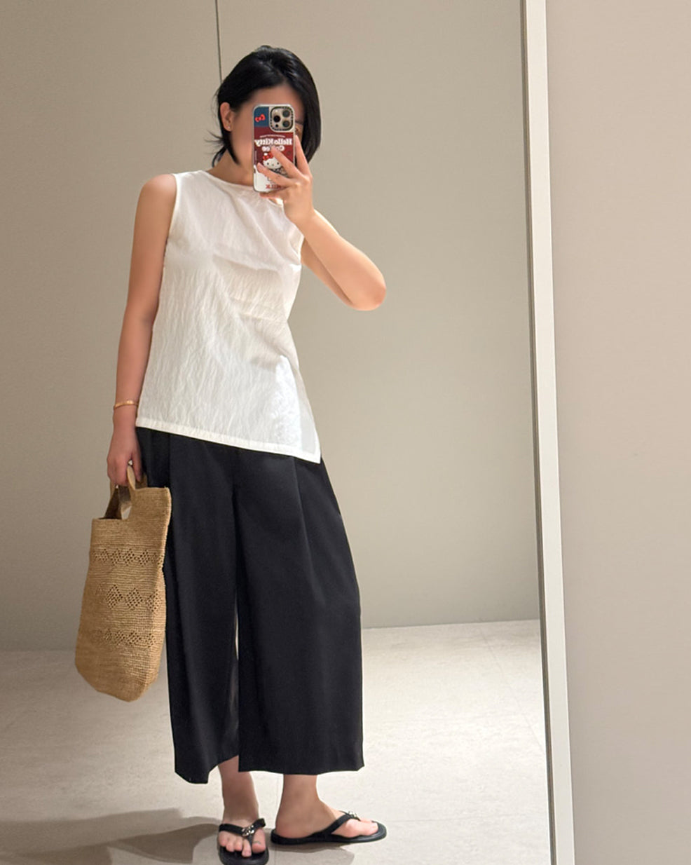 軽量ナイロンストレッチワイドレッグパンツ
