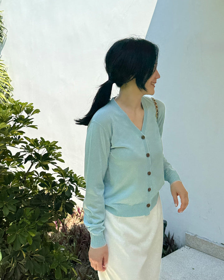 Dual-Knit Breathable V-Neck Cardigan