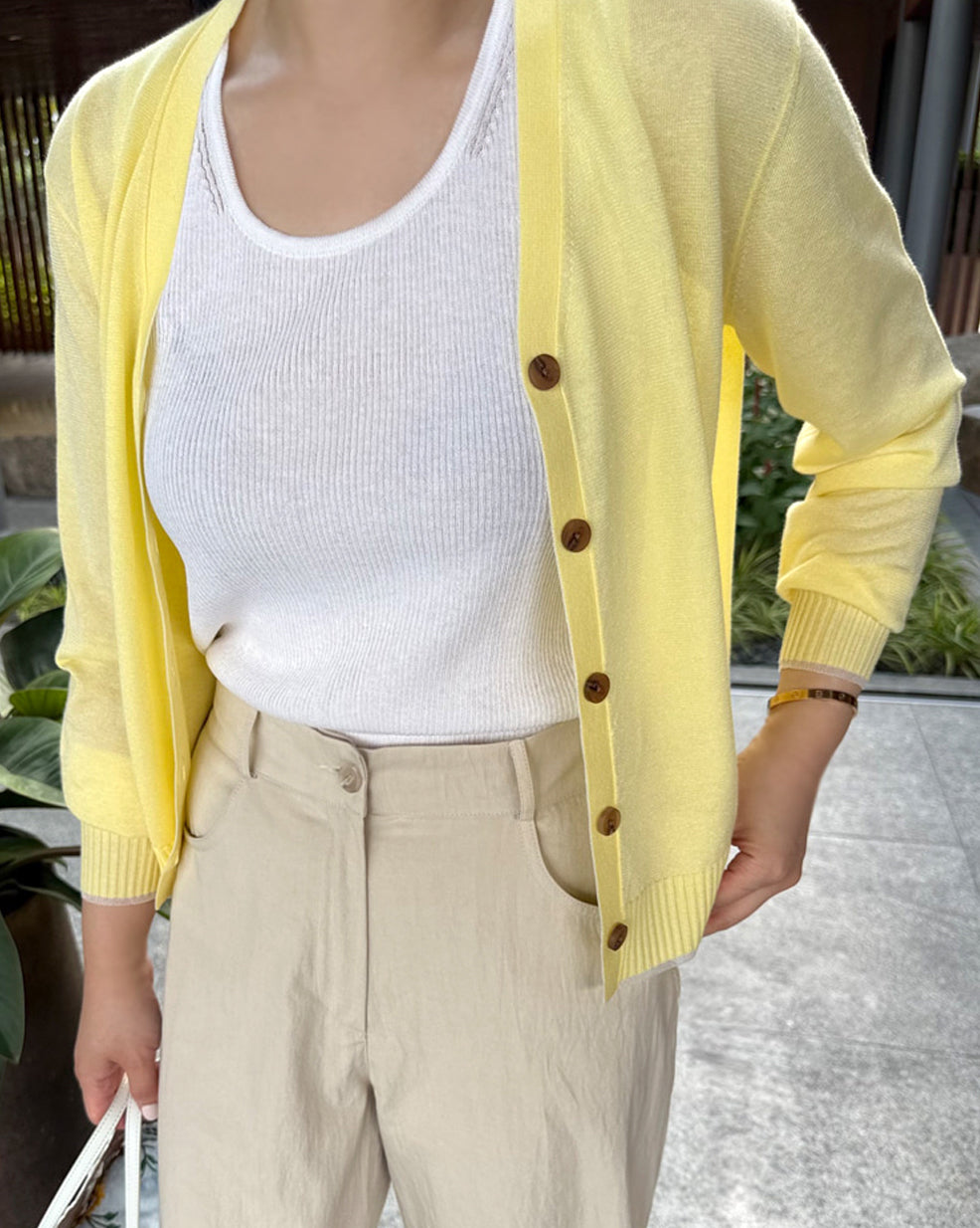 Dual-Knit Breathable V-Neck Cardigan