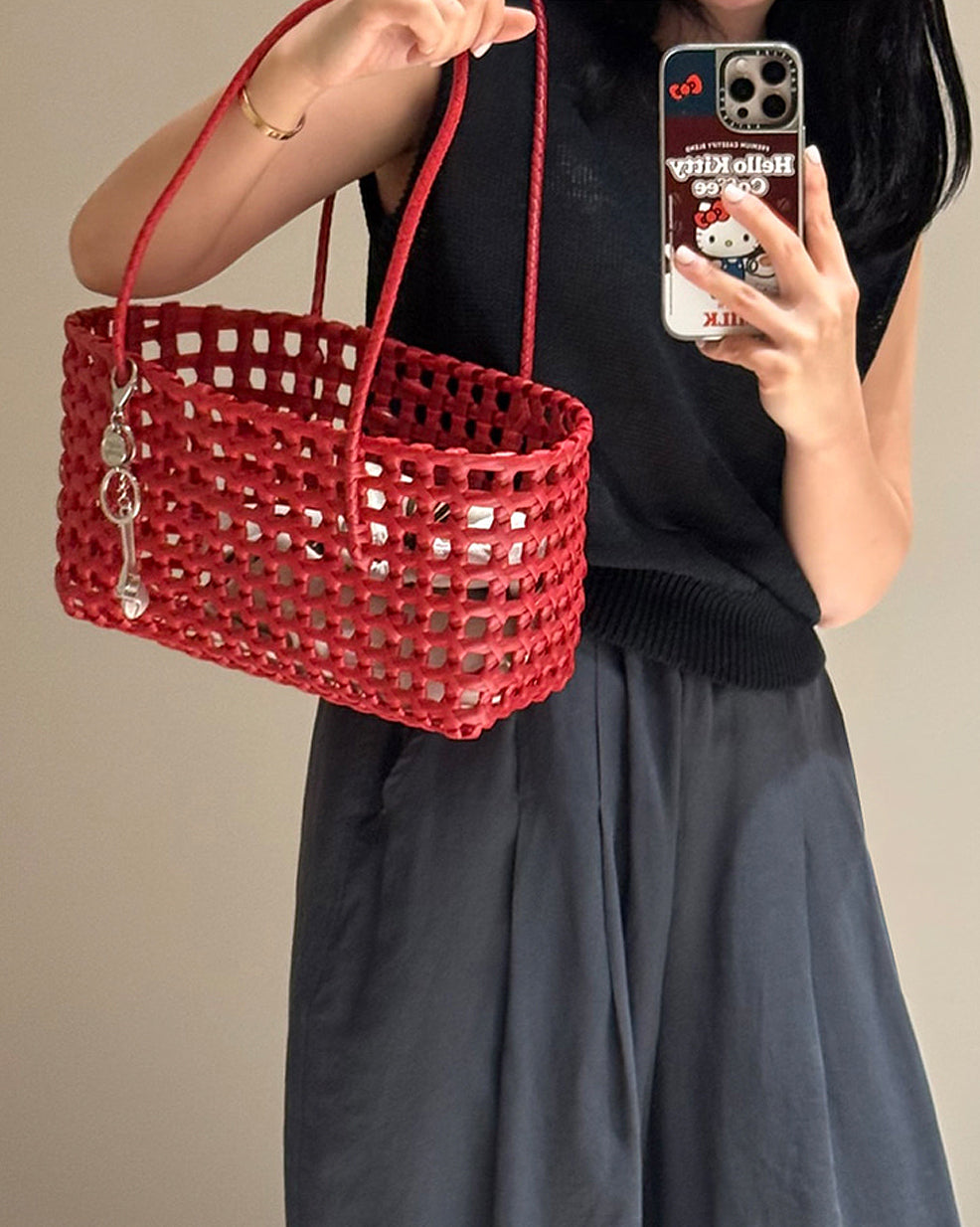 Woven Mesh Tote Bag with Keyring