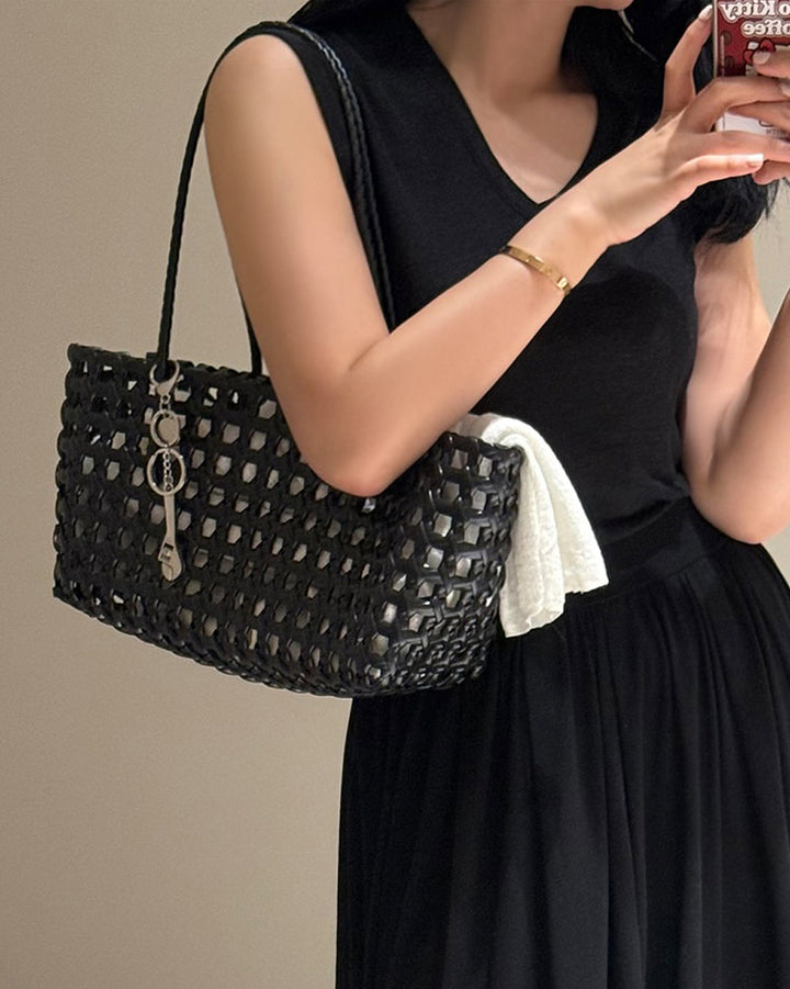 Woven Mesh Tote Bag with Keyring