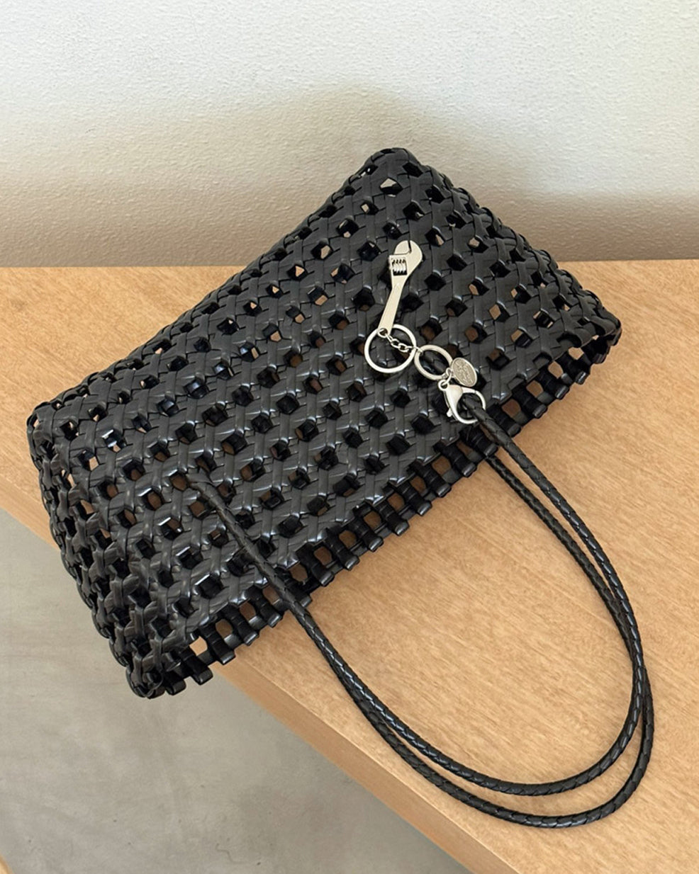 Woven Mesh Tote Bag with Keyring