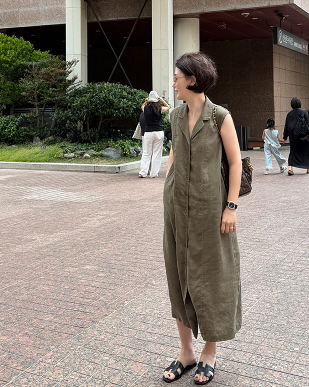 100% Linen Sleeveless Button-Down Maxi Dress
