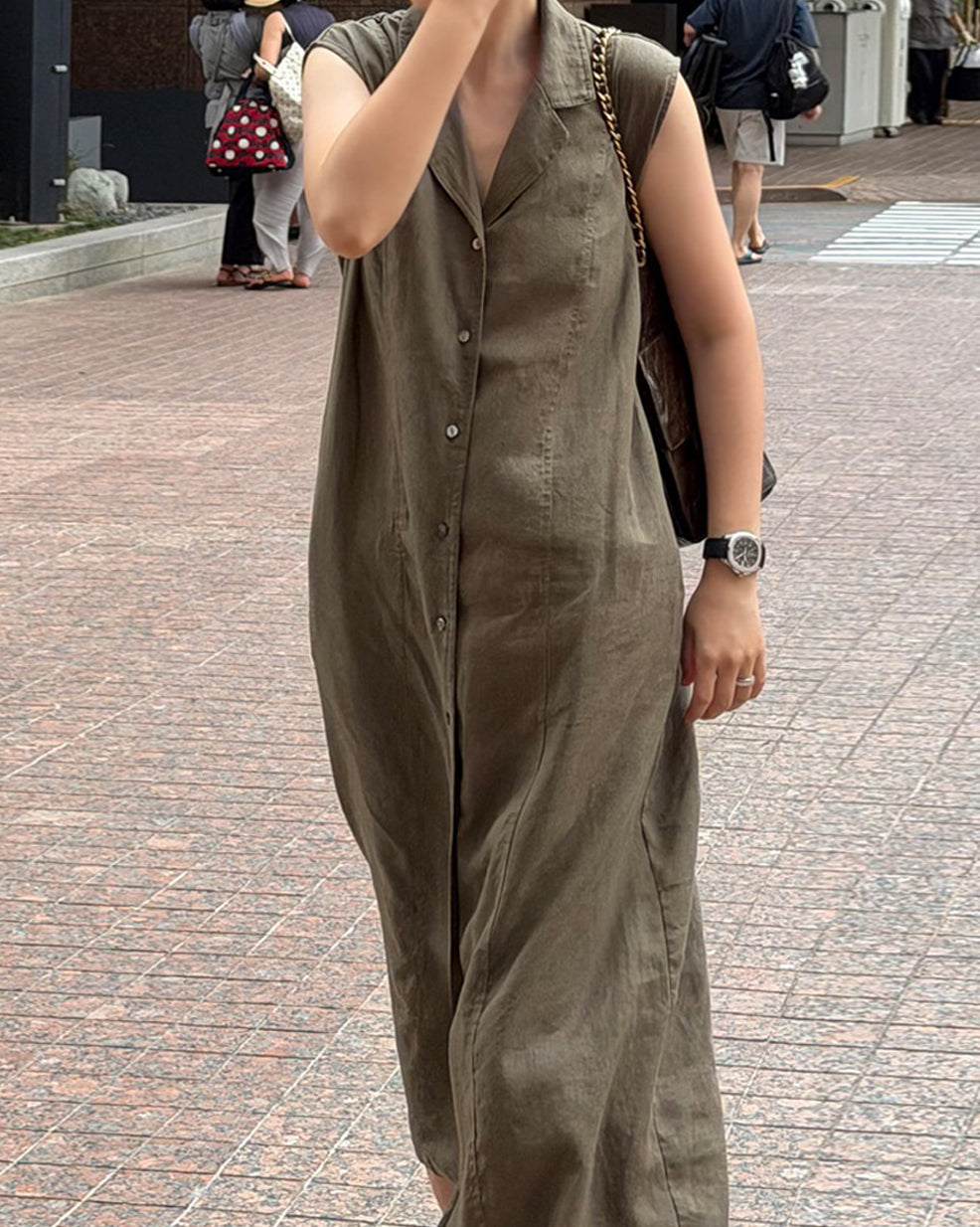 100% Linen Sleeveless Button-Down Maxi Dress