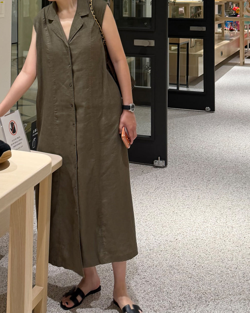 100% Linen Sleeveless Button-Down Maxi Dress