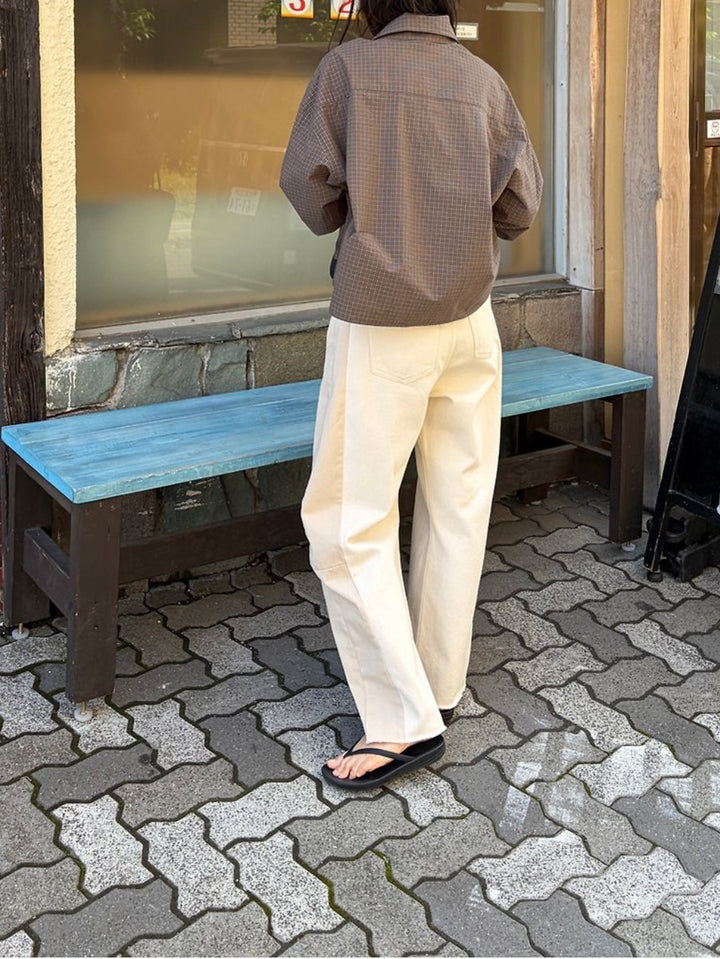 Two-Tone Raw-Hem Barrel Pants